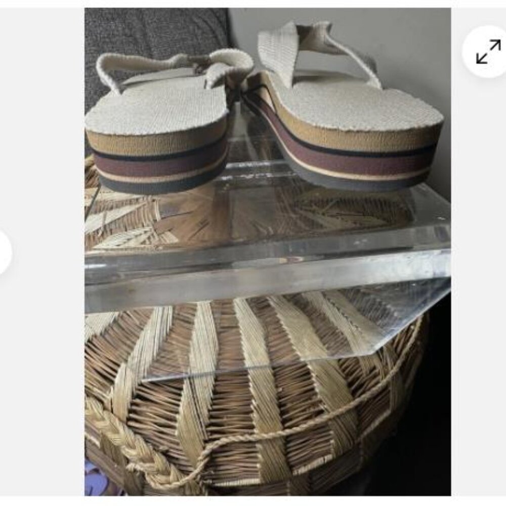 Rainbow Sandals Womens Sz 10 Flip Flop Thong Flats Comfort Beige Fabric Slip On - Picture 4 of 9